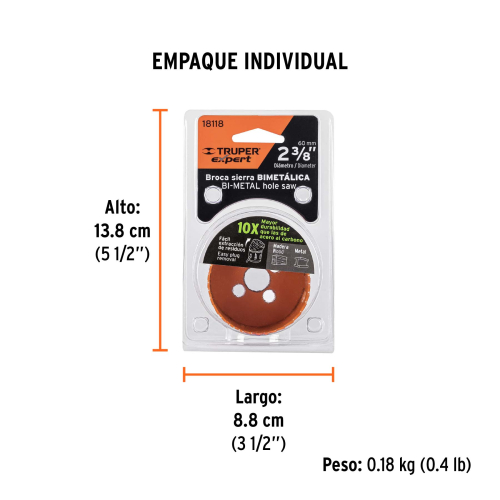 BROCASIERRA BIMETÁLICA 2-3/8", TRUPER EXPERT 18118