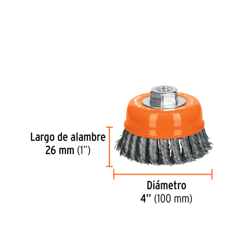 CARDA COPA 4" ALAMBRE TRENZADO GRUESO, EJE M14, TRUPER 17532