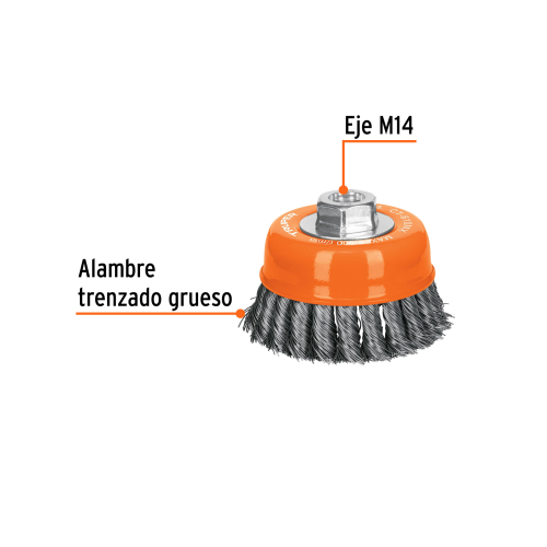 CARDA COPA 4" ALAMBRE TRENZADO GRUESO, EJE M14, TRUPER 17532