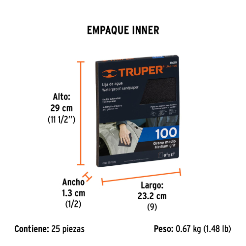 LIJA DE AGUA GRANO 100 DE CARBURO DE SILICIO, TRUPER 11619