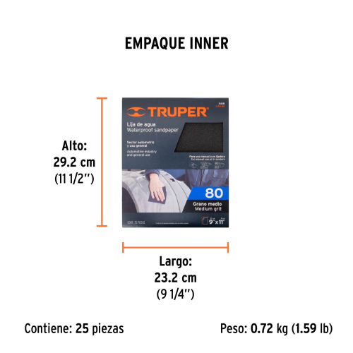 LIJA DE AGUA GRANO 80 DE CARBURO DE SILICIO, TRUPER 11618