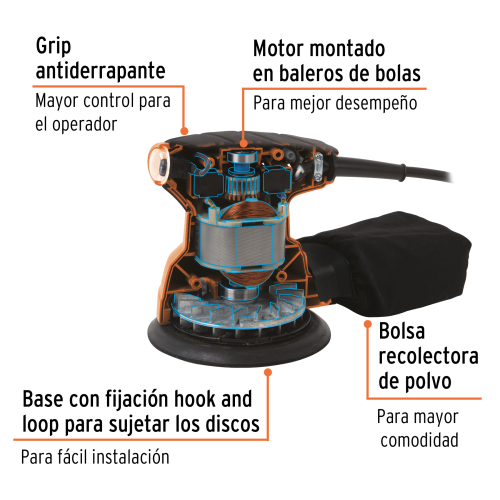 LIJADORA ROTO ORBITAL PROFESIONAL 5",260W, 220V, TRUPER 102466