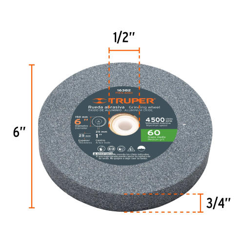 AMOLADORA DE BANCO 6", 1/2 HP, 220 V, TRUPER 16142