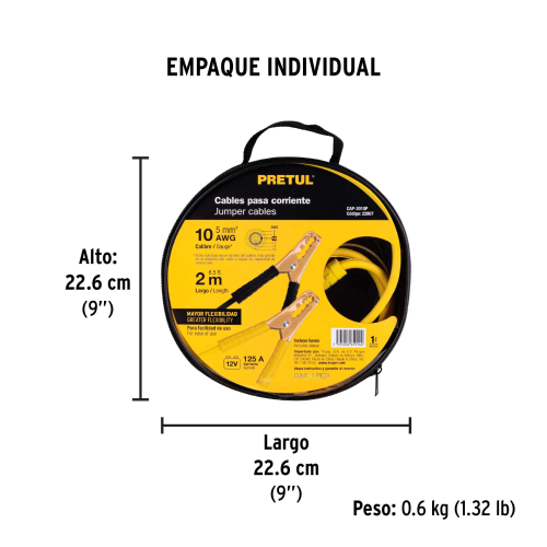 CABLES PASACORRIENTE DE BATERÍA TRUPER 22807 - 10 AWG, PRETUL
