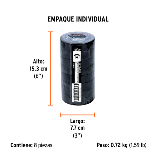 CINTA DE AISLAR DE 18 M X 19 MM, NEGRA, TRUPER 12500