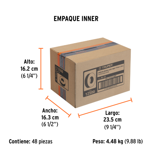 CINTA DE AISLAR DE 18 M X 19 MM, NEGRA, TRUPER 12500