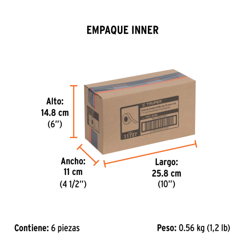 CINTA DOBLE CONTACTO DE 25 MM X 5 M, TRUPER 11727