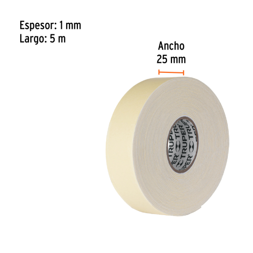 CINTA DOBLE CONTACTO DE 25 MM X 5 M, TRUPER 11727