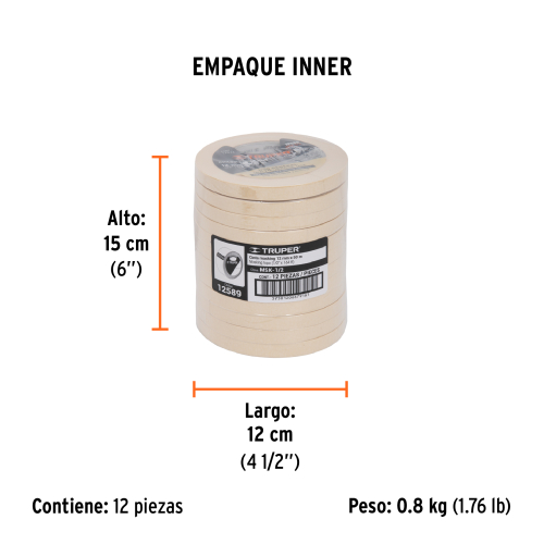 CINTA MASKING TAPE DE 1/2" X 50 M, TRUPER 12589