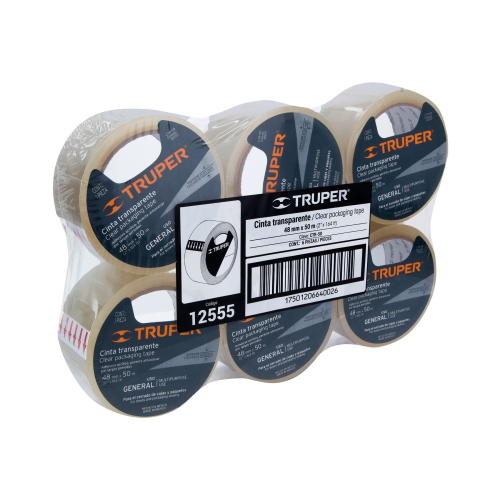 CINTA PARA EMBALAJE 48 MM X 50 M TRANSPARENTE, TRUPER 12555