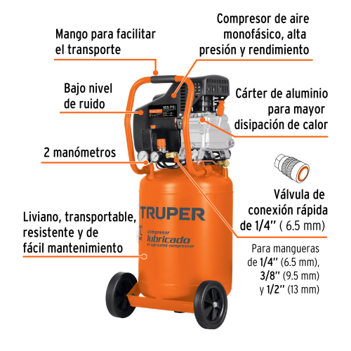 COMPRESOR DE AIRE VERTICAL 50L 220V TRUPER 102117