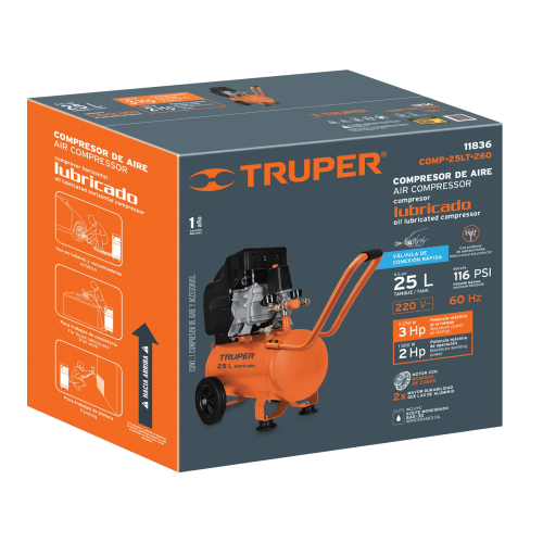 COMPRESORA LUBRICADA DE AIRE 220 V/60 HZ TRUPER 11836 - 25 L