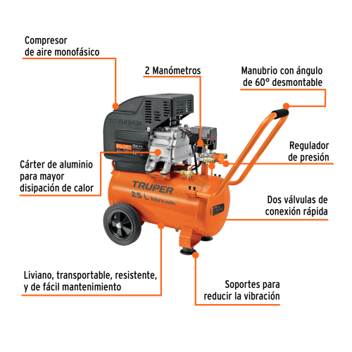 COMPRESORA LUBRICADA DE AIRE 220 V/60 HZ TRUPER 11836 - 25 L