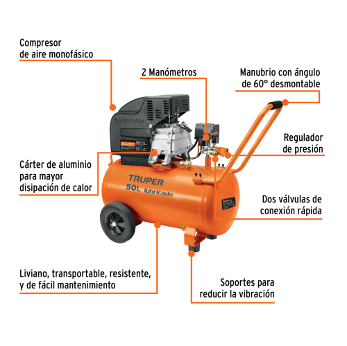 COMPRESORA LUBRICADA DE AIRE, 50 L, 220 V/60 HZ, TRUPER 11837