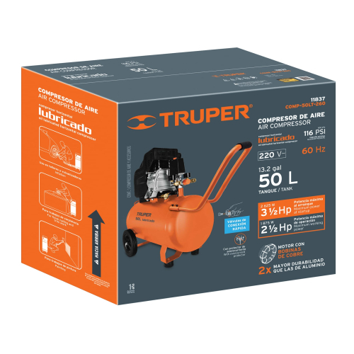 COMPRESORA LUBRICADA DE AIRE, 50 L, 220 V/60 HZ, TRUPER 11837