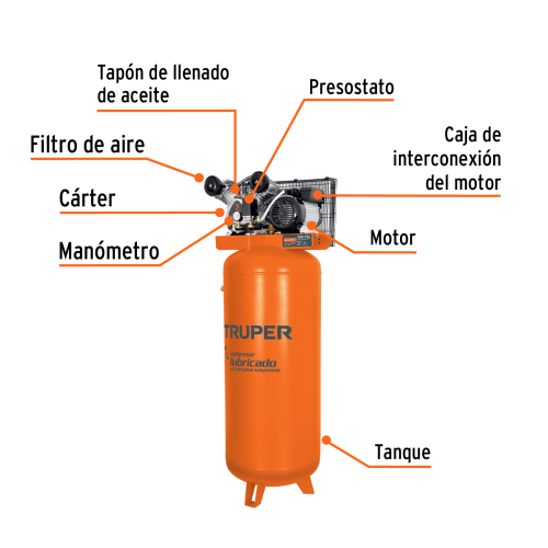 COMPRESORA VERTICAL 240 L, 4 HP (POTENCIA MÁXIMA ), 220 V, TRUPER 102130