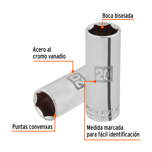 DADO TUBULAR HEXAGONAL ENCASTRE 1/2" DE 20 MM, TRUPER 101008