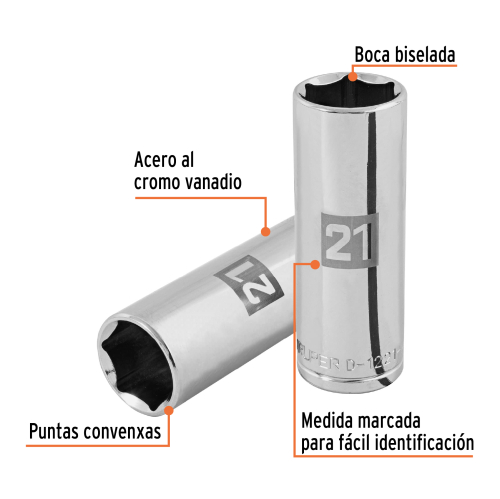 DADO TUBULAR HEXAGONAL ENCASTRE 1/2" DE 21 MM, TRUPER 101009