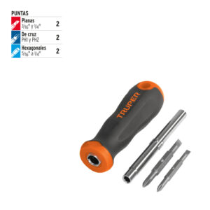 DESARMADOR 2 PUNTAS DOBLES Y BARRA CON 2 CAJAS HEXAGONALES 1/4" / 18CM TRUPER 14200