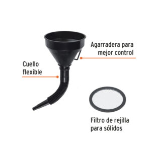 EMBUDO PLÁSTICO 500 ML, CUELLO FLEXIBLE CON FILTRO, TRUPER 11207