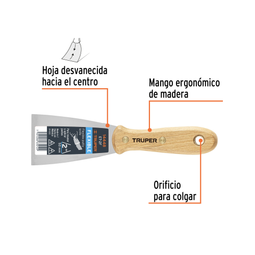 ESPÁTULA FLEXIBLE 2" CON MANGO DE MADERA, TRUPER 14448