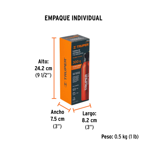 EXTINTOR PORTÁTIL DESECHABLE 300 G, POLVO TIPO ABC, TRUPER 101173