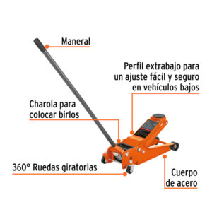 GATO HIDRÁULICO PROFESIONAL DE PATÍN,3.5T, ELEVACIÓN RÁPIDA TRUPER 14802
