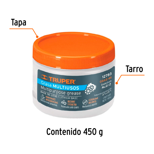 GRASA LUBRICANTE MULTIUSOS DE LITIO TRUPER 12783 - 450 G