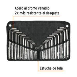 JUEGO DE 30 LLAVES ALLEN LARGAS MIXTAS, PUNTA DE BOLA, ESTUCHE DE TELA TRUPER 0.050" A 3/8" / 1.3 MM A 10 MM 15562