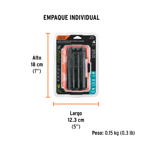 JUEGO DE 4 BROCAS PARA VIDRIO Y AZULEJO, TRUPER EXPERT 101841