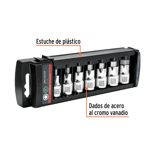JUEGO DE 7 DADOS CUADRO 1/2" PUNTA HEXAGONAL EN PULGADAS, TRUPER 102239