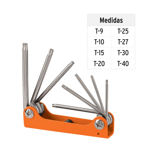 JUEGO DE 8 LLAVES TORX TIPO NAVAJA, CUERPO DE LÁMINA, TRUPER 15569