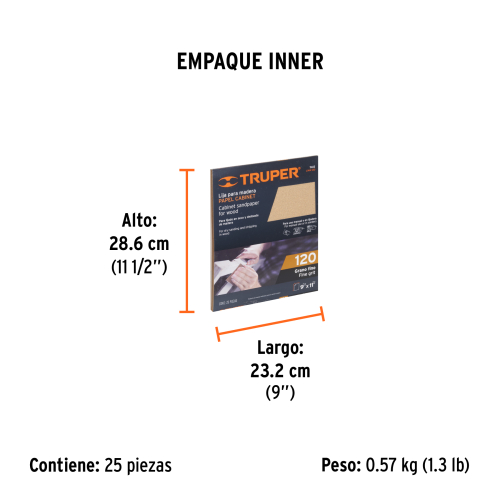 LIJA PARA MADERA PAPEL CABINET, GRANO 120, TRUPER 11612