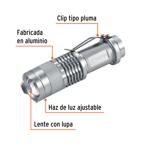 LINTERNA DE ALUMINIO 1 LED DE 40 LM CON 1 PILA AA, TRUPER 17256