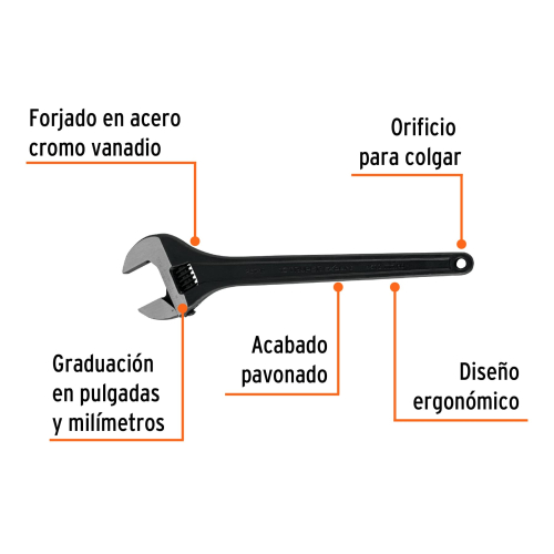 LLAVE AJUSTABLE (PERICO) 18" PROFESIONAL PAVONADA, TRUPER EXPERT 15498