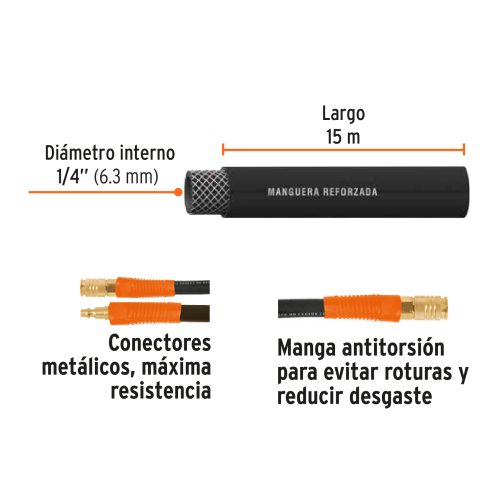 MANGUERA PARA COMPRESOR, DE HULE, 15M X 1/4", TRUPER 17081