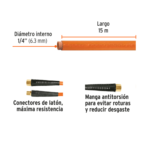MANGUERA PARA COMPRESOR, DE PVC, 15M X 1/4", TRUPER 19015