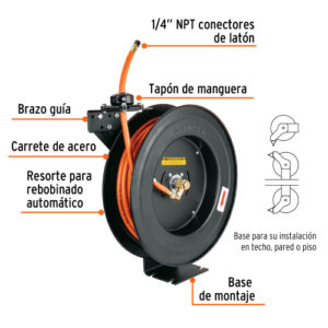 MANGUERA PARA COMPRESOR,DE HULE,15M X 3/8",CARRETE RETRÁCTIL TRUPER 10388