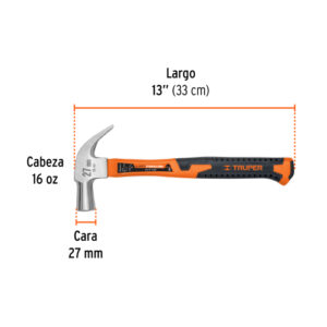 MARTILLO PULIDO MANGO DE FIBRA DE VIDRIO UÑA CURVA CABEZA CÓNICA 16 ONZ TRUPER 10851