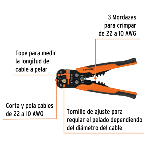 PINZA 8" PELA CABLES AUTOMÁTICA, 22 A 10 AWG, TRUPER 17360