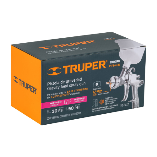 PISTOLA P/PINTAR GRAVEDAD LVLP VASO PLÁSTICO, 1.4 MM, TRUPER 101090