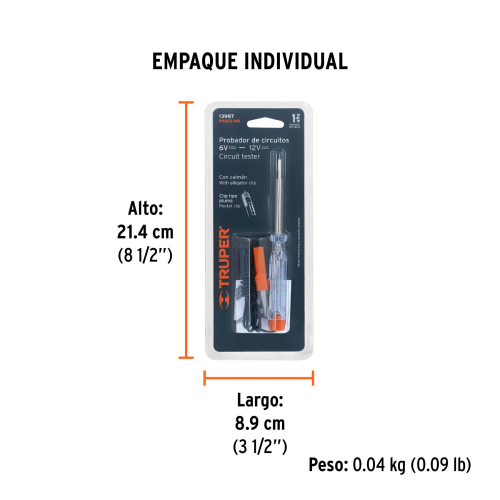 PROBADOR PILOTO 14 CM DE CORRIENTE DIRECTA C/CAIMÁN TRUPER 13987