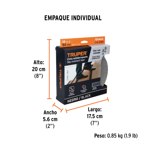 ROLLO DE 18M DE CINTA ANTIDERRAPANTE NEGRA 50MM CON ABRASIVO TRUPER 101444