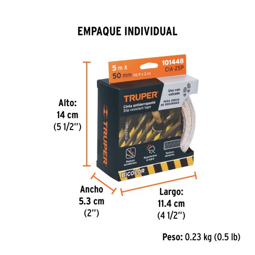 ROLLO DE 5 M DE CINTA ANTIDERRAPANTE AMA/NEGRA 50MM CON ABRASIVO TRUPER 101448