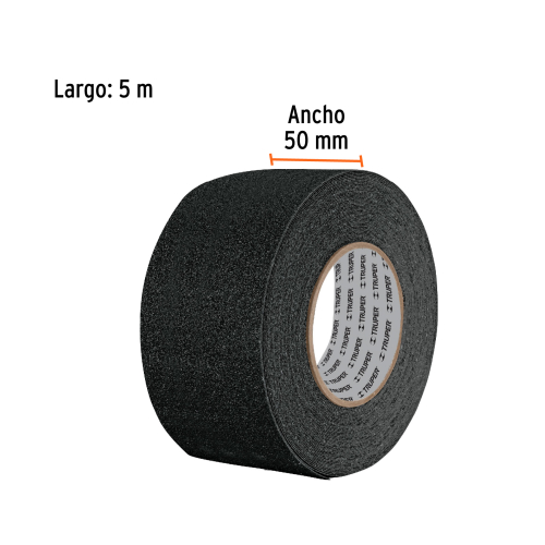 ROLLO DE 5 M DE CINTA ANTIDERRAPANTE NEGRA 50 MM CON ABRASIVO TRUPER 12532