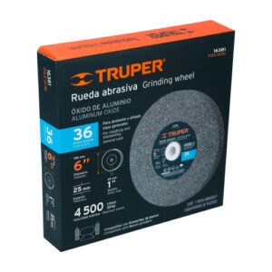 RUEDA ABRASIVA P/ESMERIL 6 X 1", ÓXIDO DE ALUMINIO, GRANO 36 TRUPER 16381