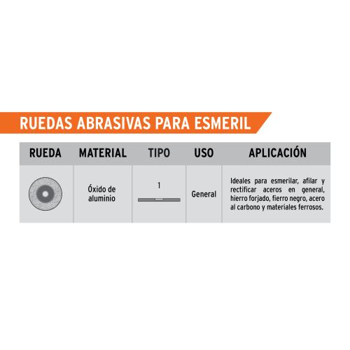 RUEDA ABRASIVA P/ESMERIL 6 X 1", ÓXIDO DE ALUMINIO, GRANO 36 TRUPER 16381